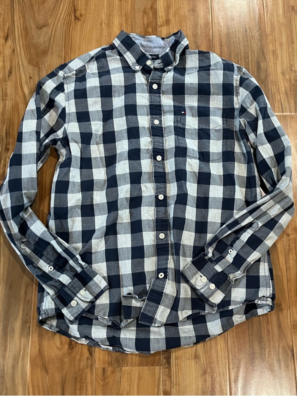 Tommy Hilfiger Navy and White Check Button-Down Shirt